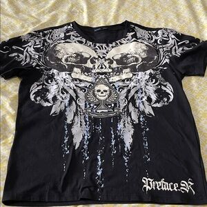 ROMWE Men’s Small Black Graphic Tee with Skull & Spade Design NWOT